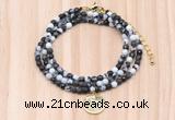 GMN7441 4mm faceted round tiny black & white jasper beaded necklace with constellation charm