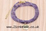 GMN7472 4mm faceted round amethyst beaded necklace with constellation charm