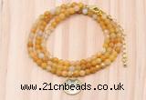 GMN7508 4mm faceted round tiny yellow aventurine beaded necklace with letter charm