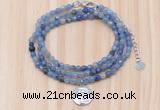GMN7510 4mm faceted round tiny blue aventurine beaded necklace with letter charm