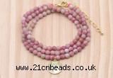 GMN7525 4mm faceted round tiny pink wooden jasper beaded necklace with letter charm