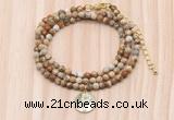 GMN7527 4mm faceted round tiny picture jasper beaded necklace with letter charm