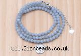 GMN7568 4mm faceted round blue angel skin beaded necklace with letter charm