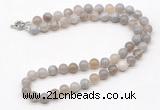 GMN7740 18 - 36 inches 8mm, 10mm round grey banded agate beaded necklaces