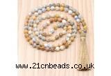 GMN8816 Hand-Knotted 8mm, 10mm Yellow Crazy Agate 108 Beads Mala Necklace