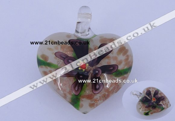 LP10 16*32*38mm heart inner flower lampwork glass pendants