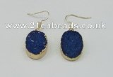 NGE111 15*20mm oval druzy agate gemstone earrings wholesale