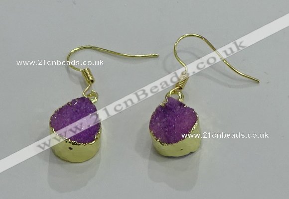 NGE244 10*12mm teardrop druzy agate gemstone earrings wholesale