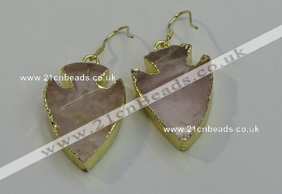 NGE5007 20*30mm - 25*30mm arrowhead rose quartz earrings