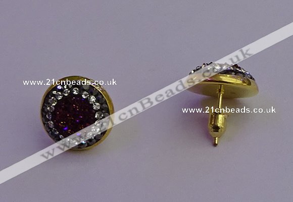 NGE5033 12mm - 14mm coin plated druzy agate gemstone earrings