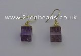 NGE5085 10*15mm cube light amethyst gemstone earrings wholesale