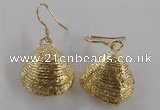 NGE54 18*20mm - 20*22mm freeform plated shell fossil earrings