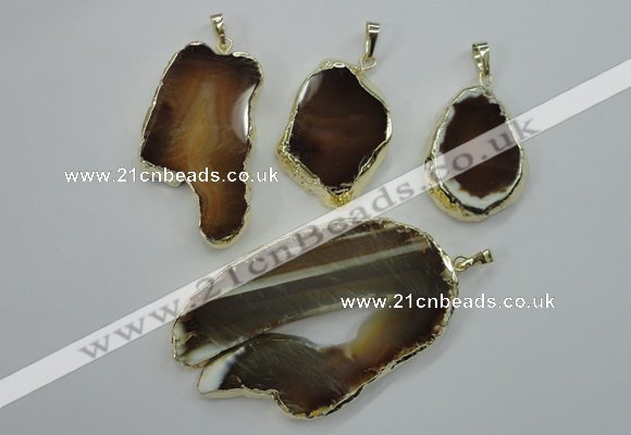 NGP1119 25*40 - 40*60mm freeform druzy agate pendants with brass setting