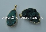 NGP1143 25*35mm - 40*45mm freeform druzy agate pendants with brass setting