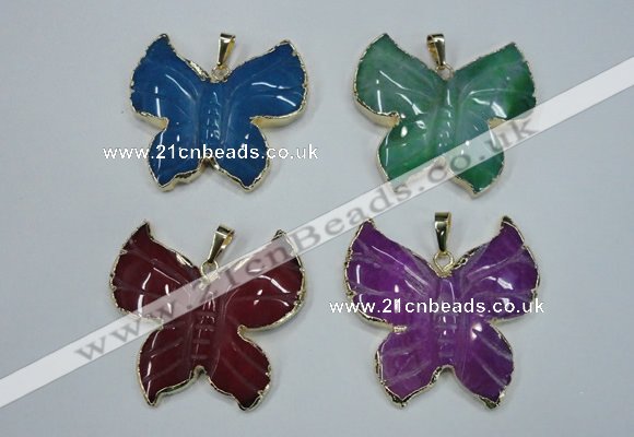 NGP1281 45*48mm butterfly agate pendants with brass setting