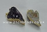 NGP1448 20*40mm - 28*45mm heart druzy amethyst gemstone pendants
