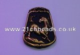 NGP2019 38*52mm carved gold plated matte black obsidian pendants