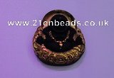 NGP2037 40*45mm carved gold plated matte black obsidian pendants