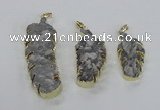 NGP2108 20*40mm - 25*65mm feather-shaped druzy agate pendants
