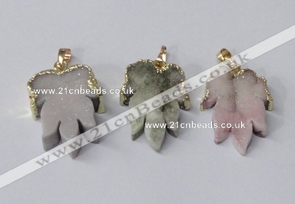 NGP2477 22*30mm - 25*35mm carved leaf druzy agate pendants