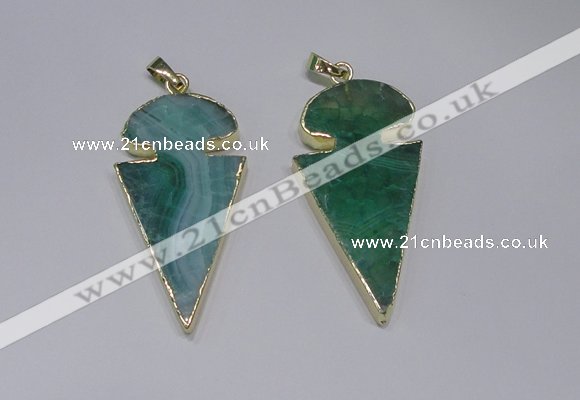 NGP2650 25*48mm - 28*54mm arrowhead agate pendants wholesale