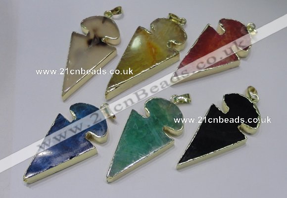 NGP2652 25*48mm - 28*54mm arrowhead agate pendants wholesale
