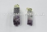 NGP2841 12*40mm - 14*50mm sticks druzy amethyst gemstone pendants