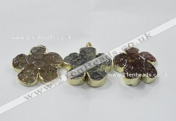 NGP2852 42*45mm - 50*52mm flower agate gemstone pendants