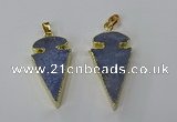 NGP3208 18*35mm - 20*40mm arrowhead blue lace agate pendants