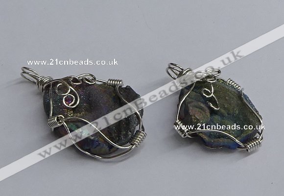 NGP3403 25*30mm - 30*35mm freeform plated druzy agate pendants