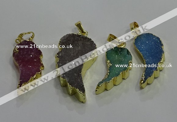 NGP3436 15*25mm - 18*35mm wing-shaped druzy agate gemstone pendants