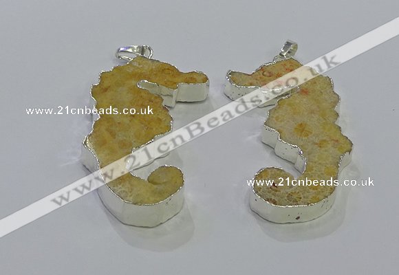 NGP3663 22*58mm - 25*55mm seahorse fossil coral pendants