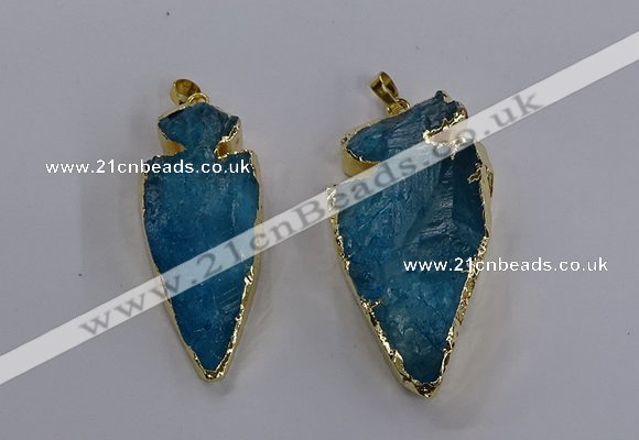 NGP3816 25*45mm - 30*60mm arrowhead dyed white crystal pendants