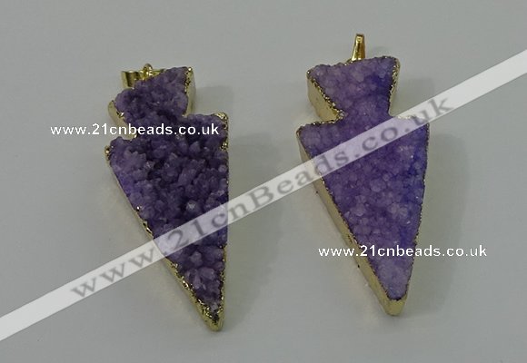 NGP4155 20*45mm - 22*48mm arrowhead druzy quartz pendants