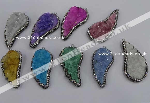 NGP4321 20*40mm - 25*50mm wing-shaped druzy quartz pendants