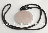 NGP5598 Rose quartz oval pendant with nylon cord necklace
