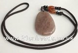 NGP5609 Strawberry quartz flat teardrop pendant with nylon cord necklace