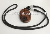 NGP5620 Mahogany obsidian oval pendant with nylon cord necklace