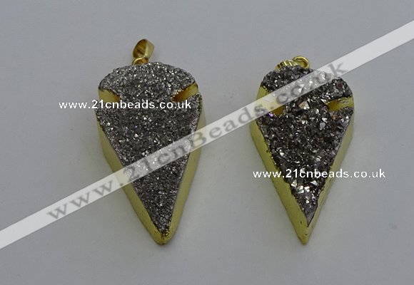 NGP6375 23*42mm - 25*45mm arrowhead plated druzy agate pendants