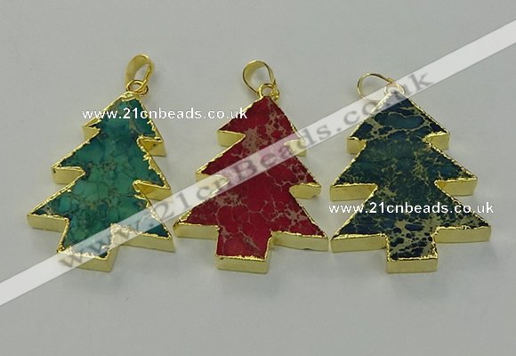 NGP6581 30*40mm - 32*40mm Christmas tree sea sediment jasper pendants