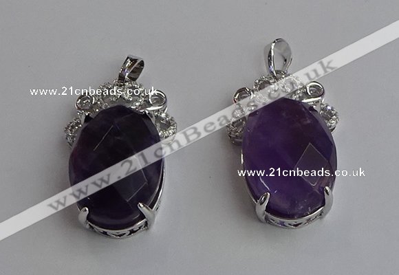 NGP6631 18*25mm faceted oval amethyst gemstone pendants
