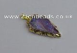 NGP7403 22*30mm - 25*40mm arrowhead plated druzy quartz pendants