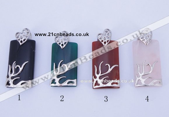 NGP771 5PCS 18*37mm rectangle gemstone pendants with brass setting