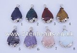 NGP773 5PCS 27*38mm flat teardrop gemstone pendants with brass setting
