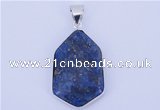 NGP821 5PCS 22*40mm hexagon lapis lazuli pendants with brass setting