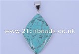 NGP834 5PCS 25*40mm diamond turquoise pendants with brass setting