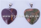 NGP845 5PCS 30*34mm heart mixed gemstone pendants with brass setting