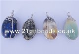 NGP852 5PCS 22*45mm nuggets mixed gemstone pendants with brass setting