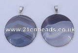 NGP936 5PCS 40mm flat round agate gemstone pendants with brass setting