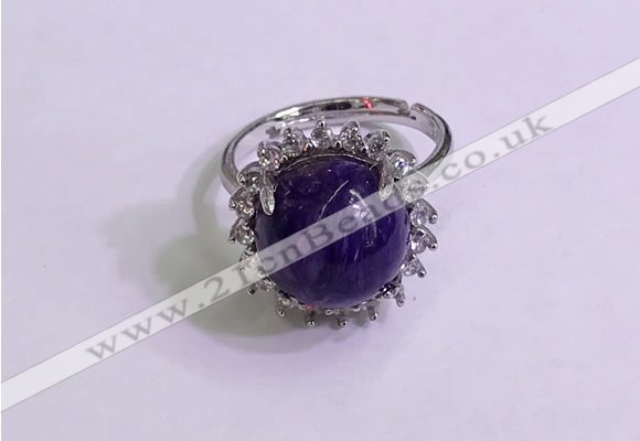 NGR3008 925 sterling silver with 12mm flat  round charoite rings